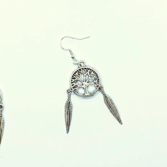 Silver-Tone Tree of Life Feather Necklace & Earrings Set - Picture 3 of 5